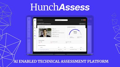 Interface da plataforma HunchAssess exibindo uma seleção de mais de 5000 perguntas