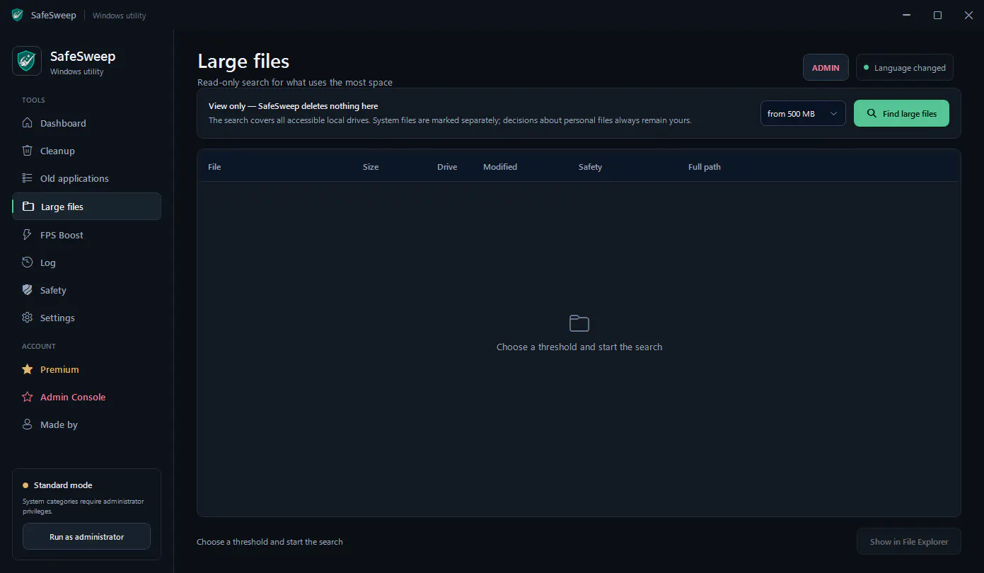 SafeSweep screenshot