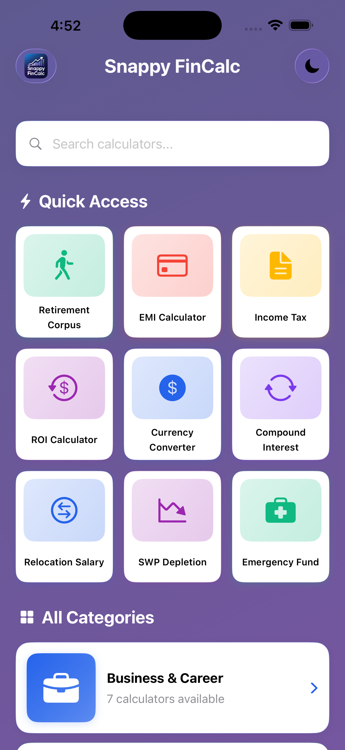 Snappy FinCalc - Main product screenshot demonstrating key features and user interface
