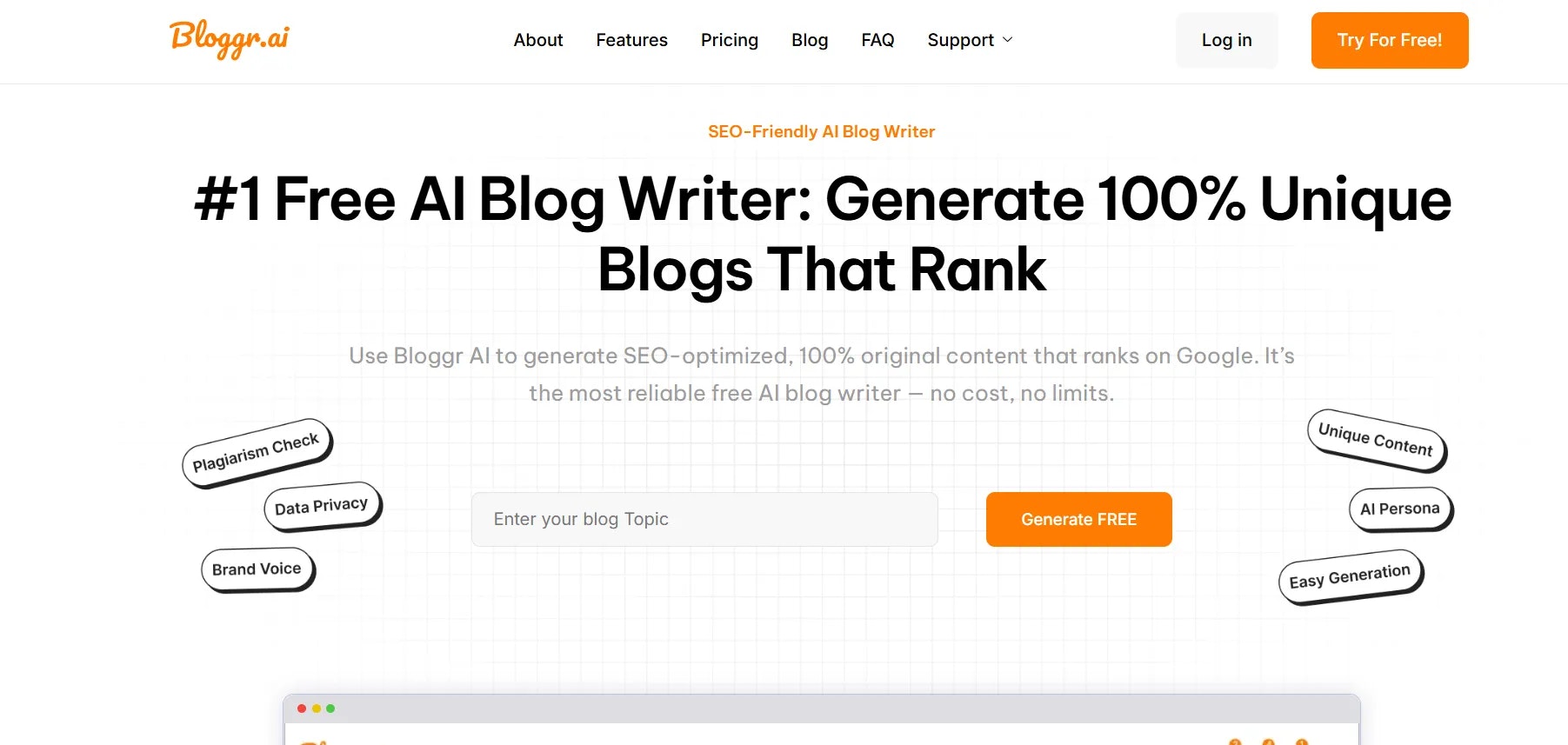 BloggrAI - Main product screenshot demonstrating key features and user interface