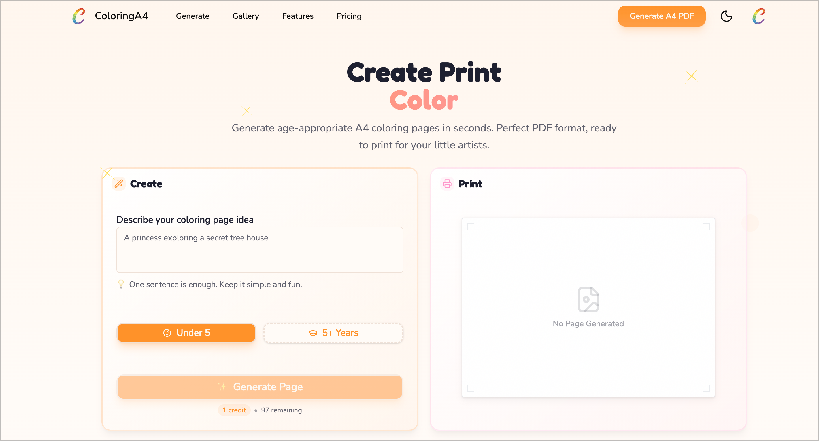 ColoringA4Page - Main product screenshot demonstrating key features and user interface