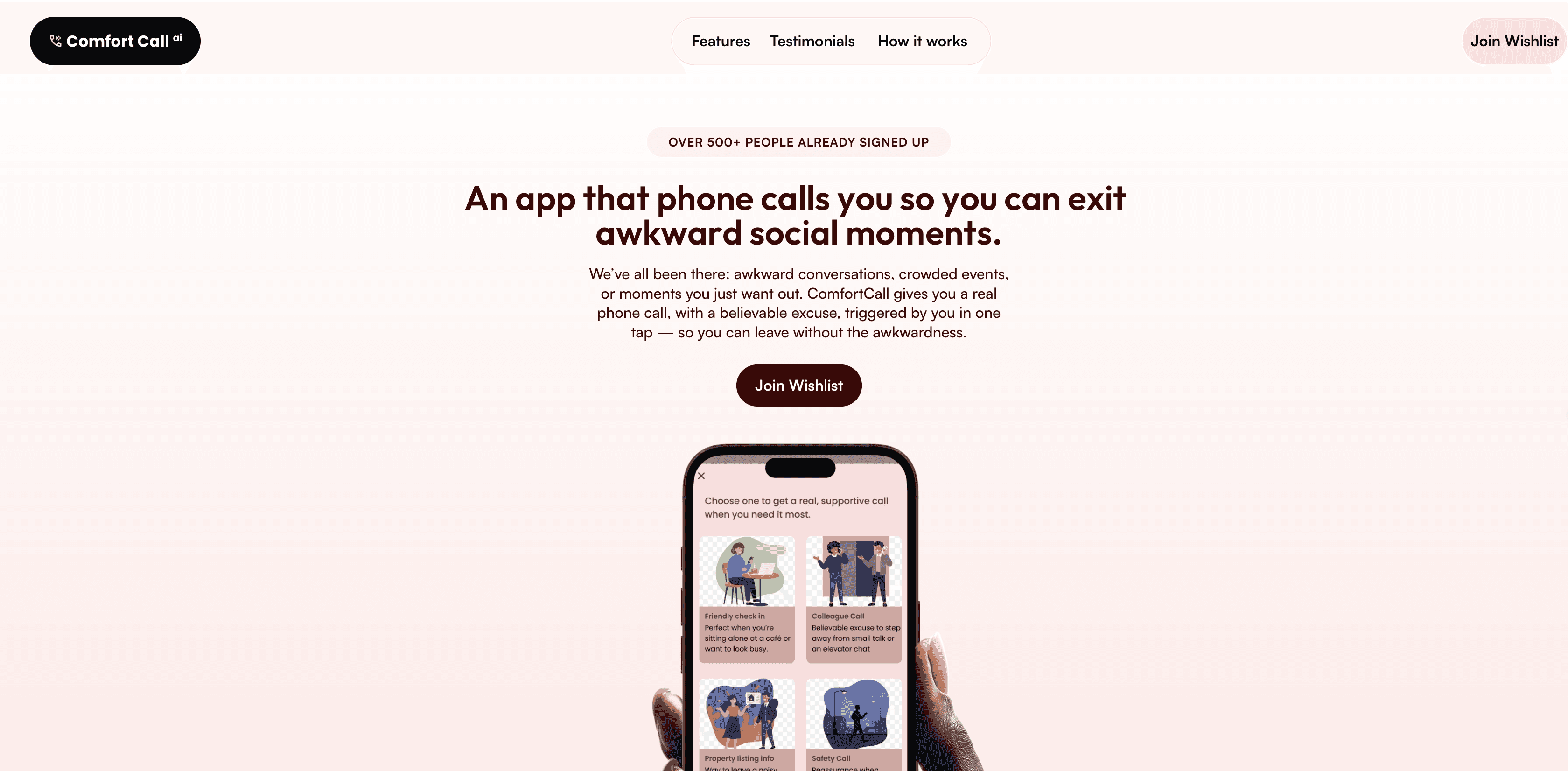 Mídia 1 de ComfortCall - Saia de momentos desajeitados - sem fingir.