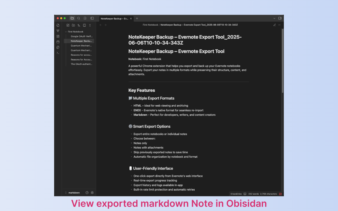 Evernote Backup - Export Tool - Exporteer en back -up van uw Evernote -notities lokaal met privacy. media 4