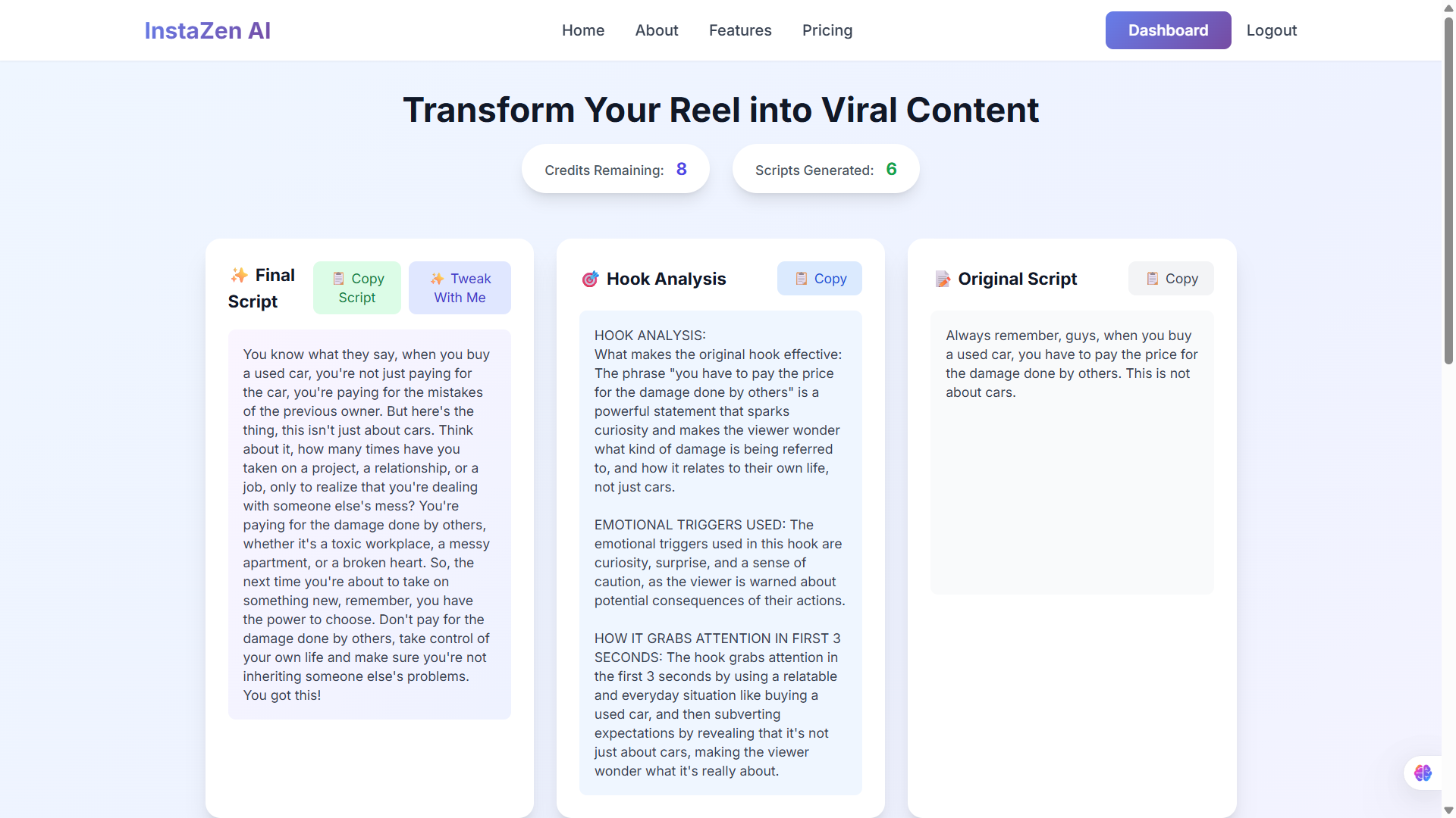 Mídia 5 de InstaZen AI - Transforme rolos virais em scripts de alta conversão