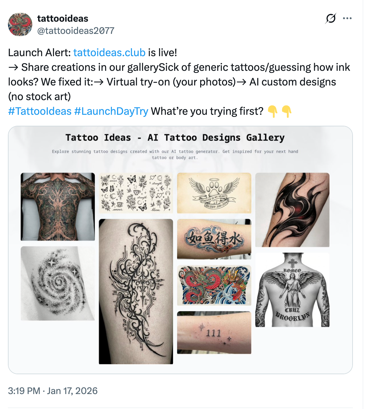 tattoideas.club - Main product screenshot demonstrating key features and user interface