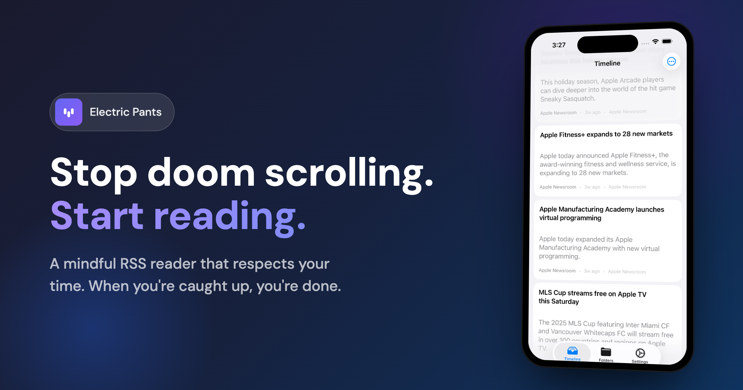 Electric Pants - mindful reader - Main product screenshot demonstrating key features and user interface
