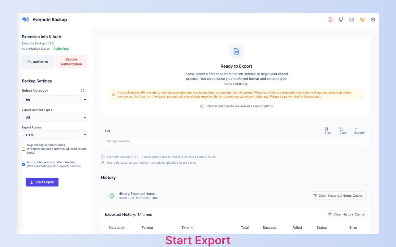 Evernote Backup - Export Tool - Exporteer en back -up van uw Evernote -notities lokaal met privacy. media 3