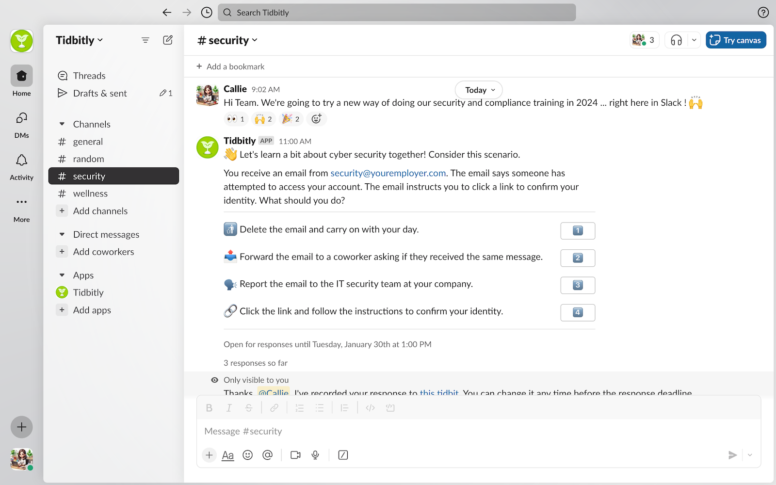 Tidbitly - Slack çalışma alanınız için ısırık büyüklüğünde öğrenme medya 2