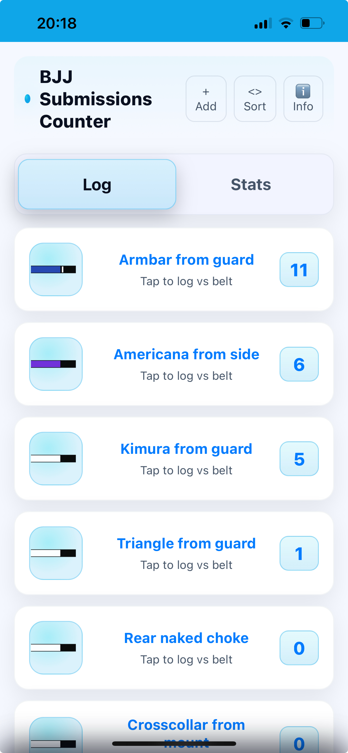 BJJ Submissions Counter for Beginners - Main screenshot showing features and interface