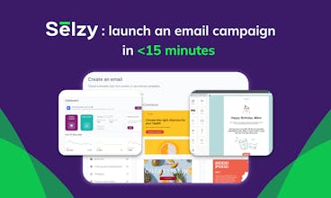 A smartphone displaying the Selzy logo, representing Selzy as a powerful email marketing solution for startups. 