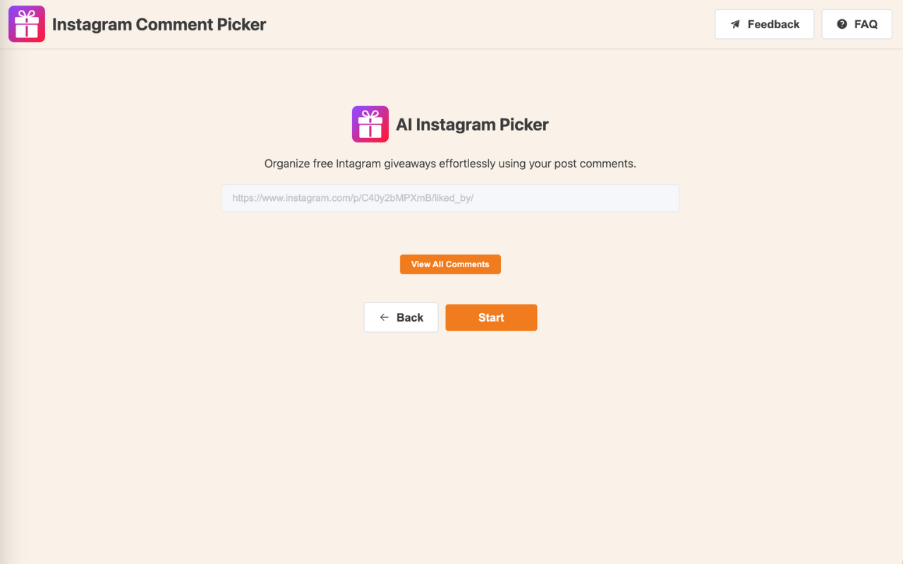 Mídia 1 de Picker de oferta do Instagram - Falecomment - Uma ferramenta gratuita de seleção de comentários e brindes do Instagram.