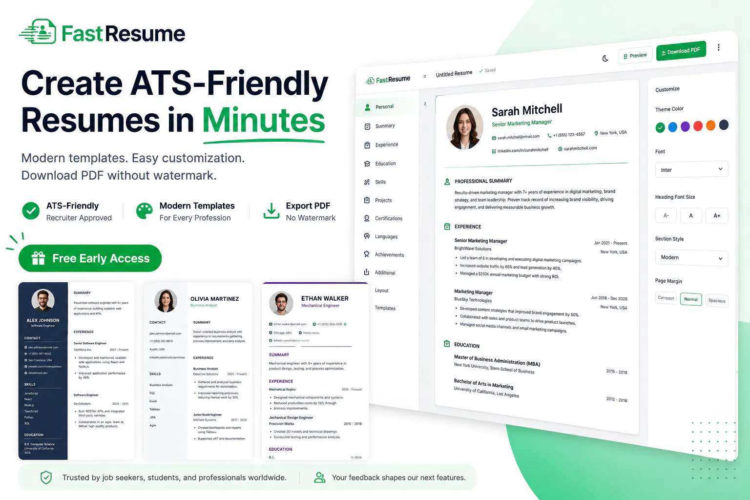 FastResume - Professional Resume Builder
