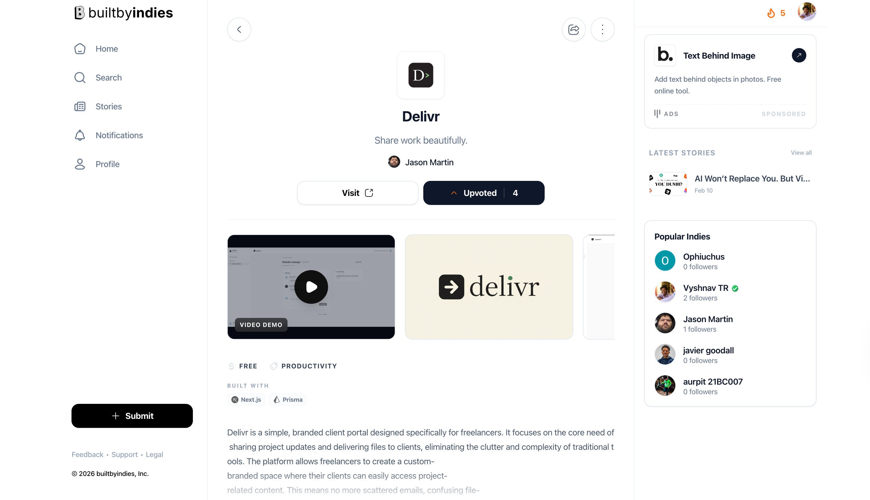 BuiltByIndies - Screenshot 2 showing product features and functionality
