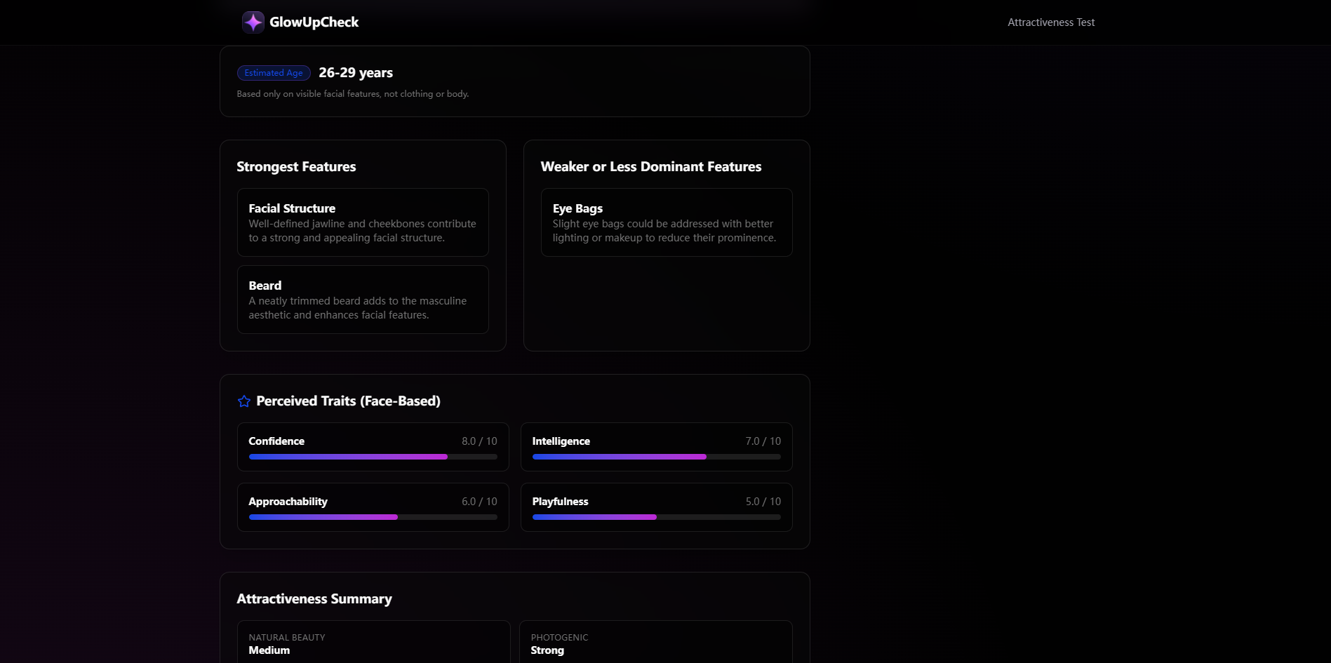 Attractiveness Test - Screenshot 4 showing product features and functionality