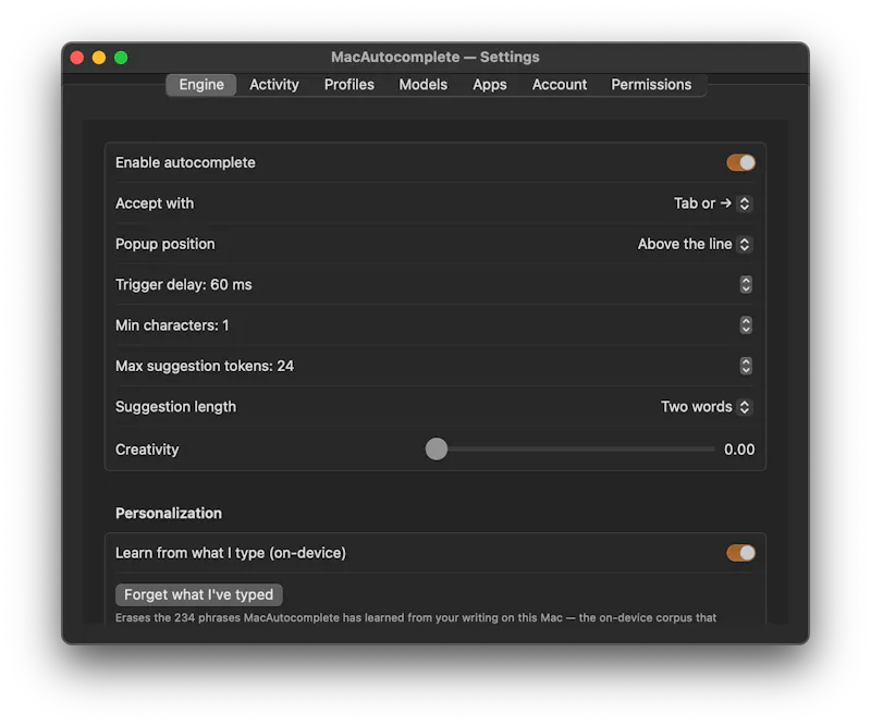 MacAutocomplete system-wide autocomplete screenshot 2