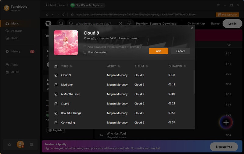 TuneMobie Music One - Screenshot 3 showing product features and functionality
