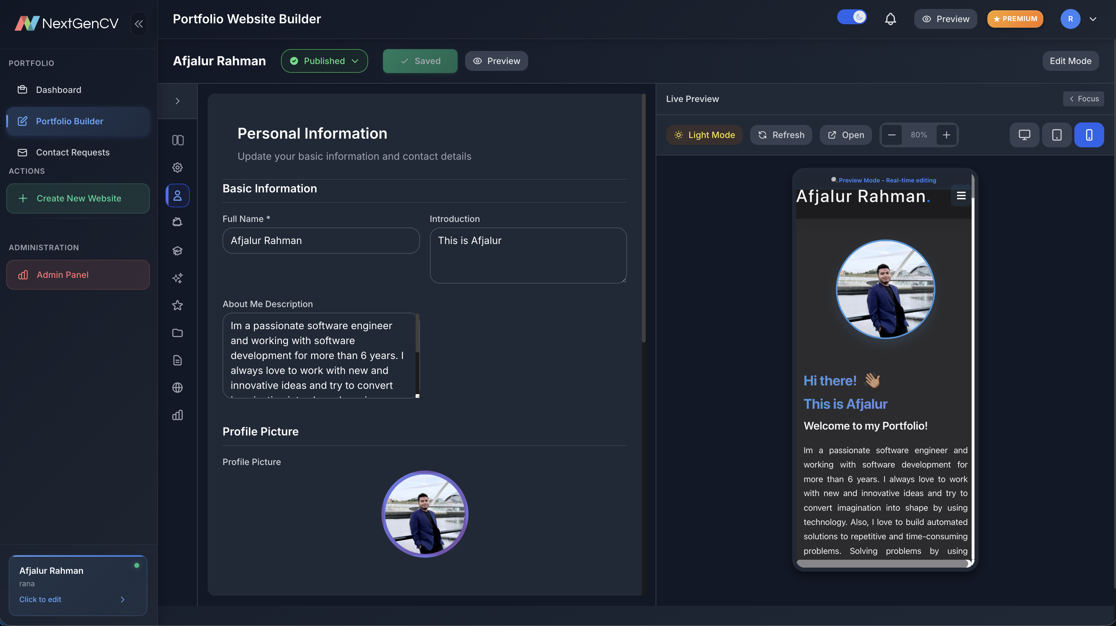 NextGenCV - AI Portfolio Website Builder gallery image