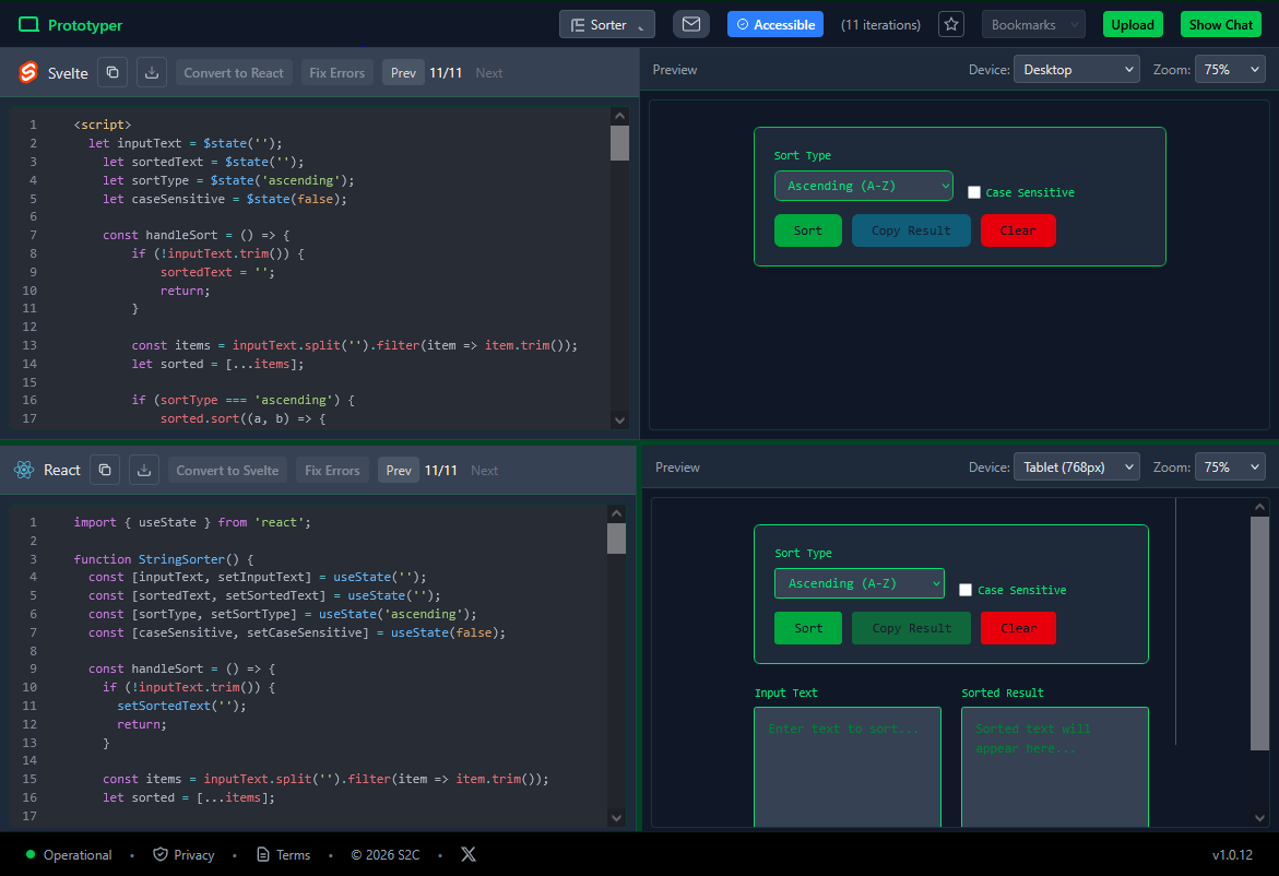 screen2code.dev - Main product screenshot demonstrating key features and user interface