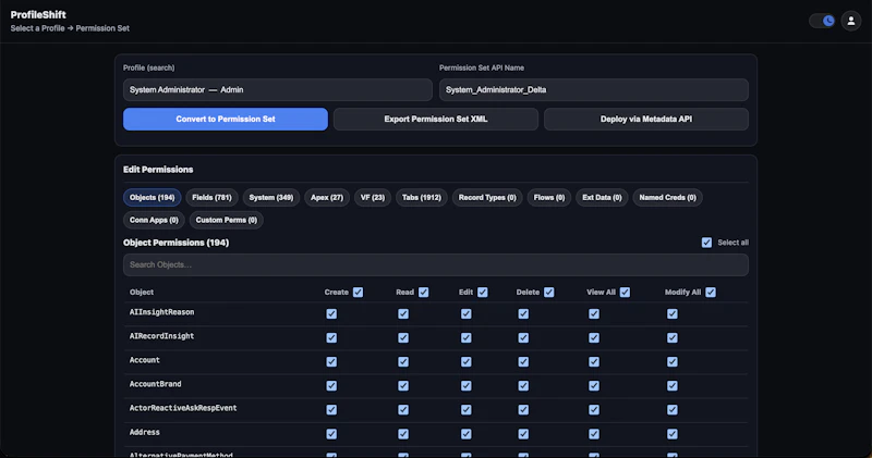 ProfileShift – Profile to Permission Set screenshot 5