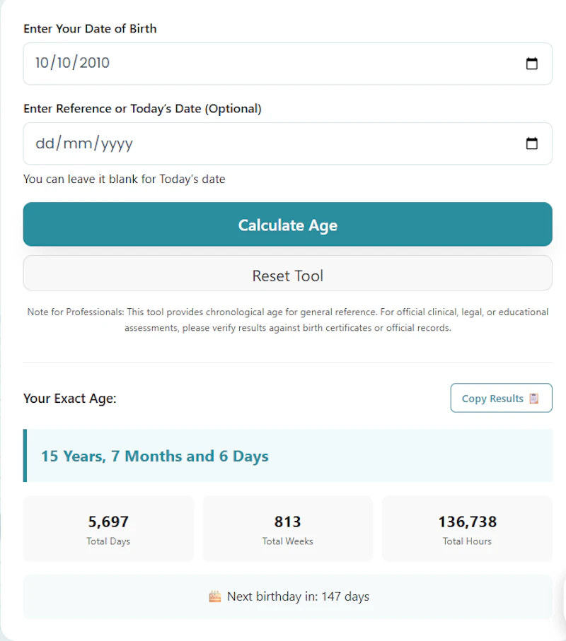 Chronological Age Calculator screenshot 3