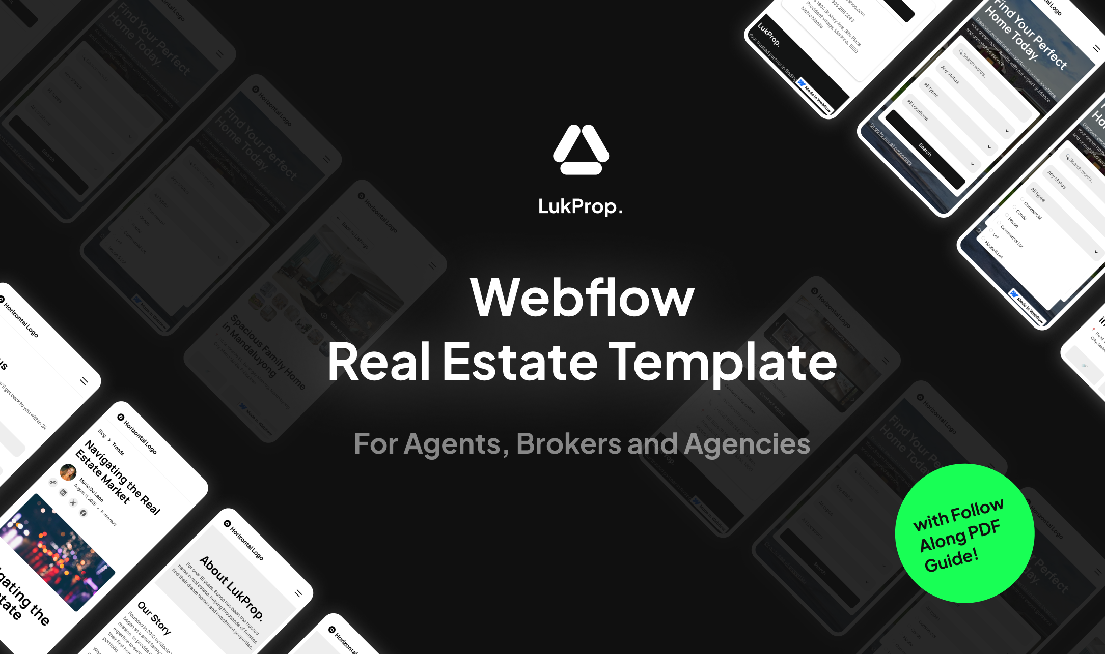 Lukprop |웹 흐름 부동산 템플릿 - 몇 주가 아닌 몇 시간 안에 웹 플로우 부동산 웹 사이트 구축 미디어 1