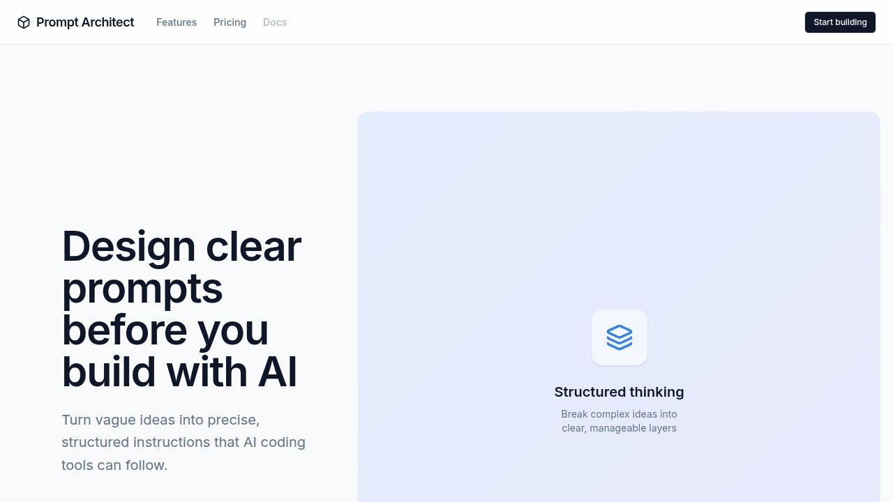 Prompt Architect - Main product screenshot demonstrating key features and user interface