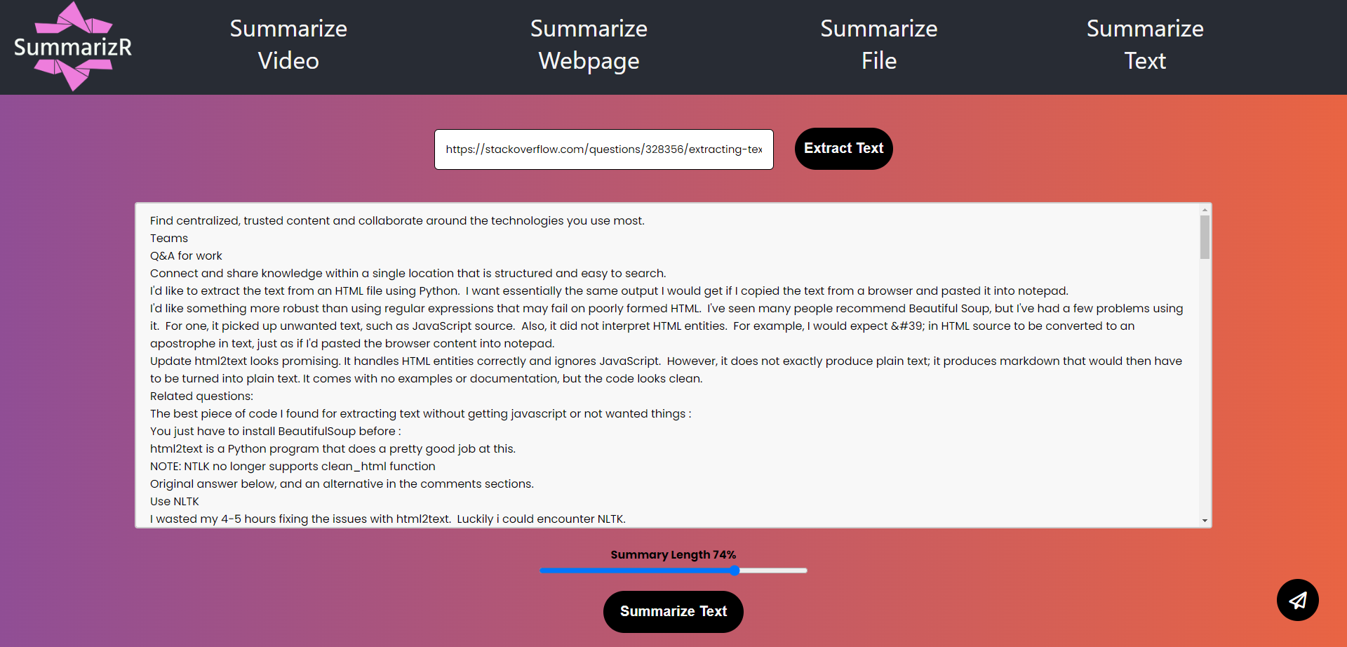 Média Summerizr - Site Web, vidéo, audio, PDF et résumé de texte 2