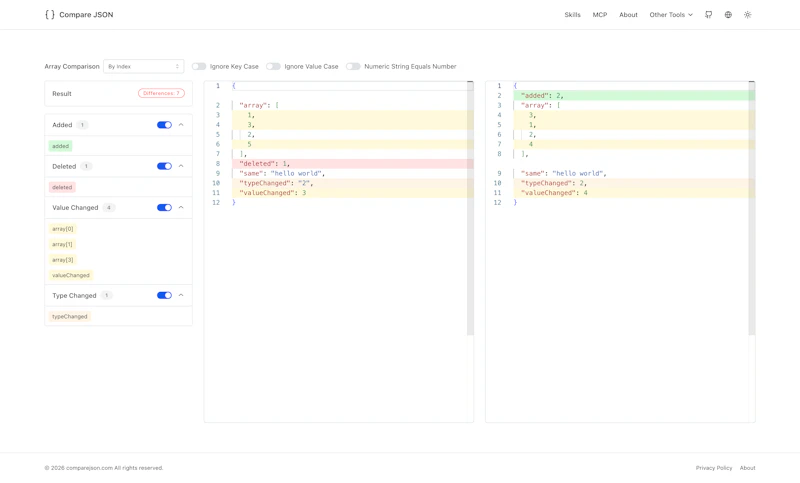 Compare JSON screenshot 2