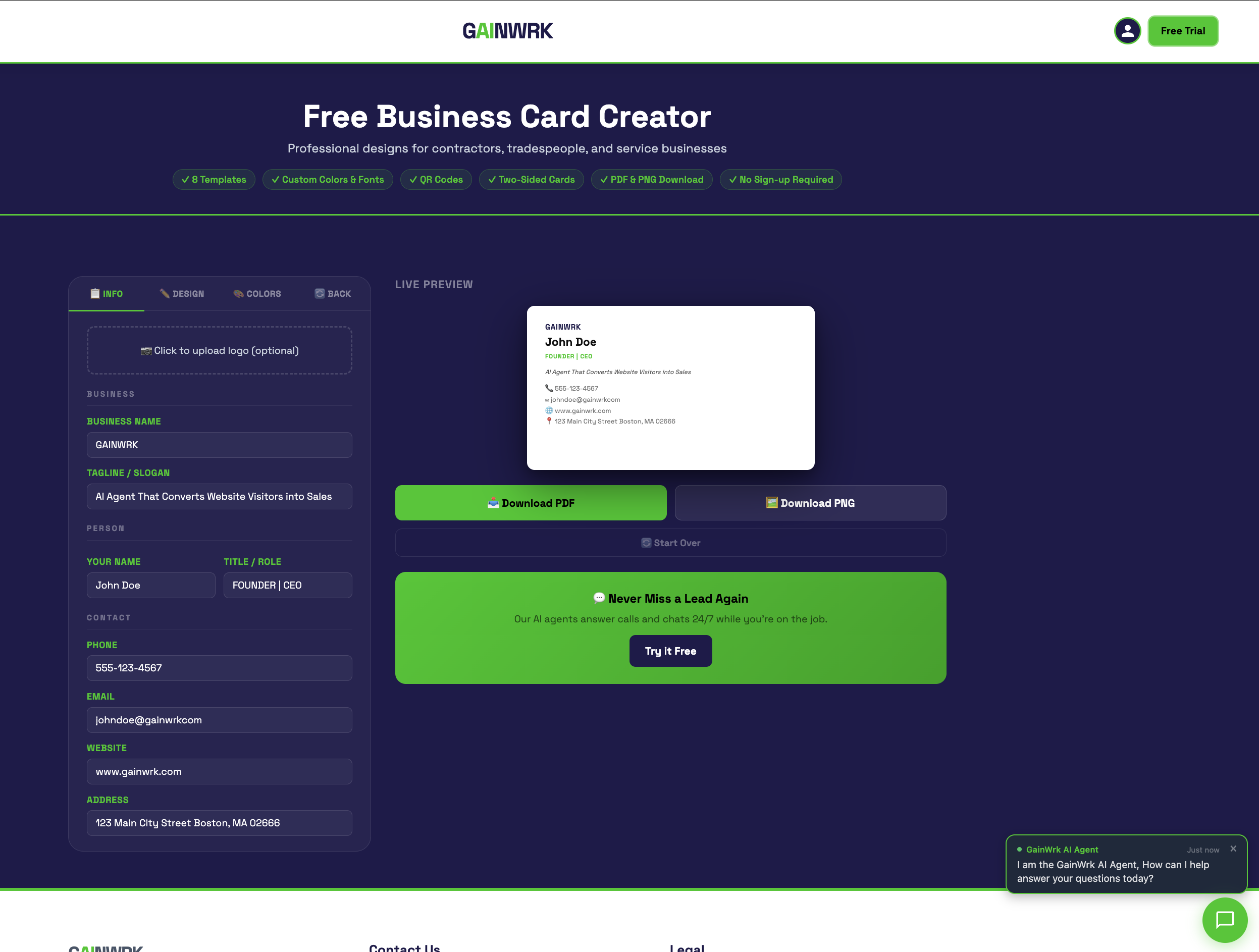 Free Business Card Creator - Screenshot 2 showing product features and functionality