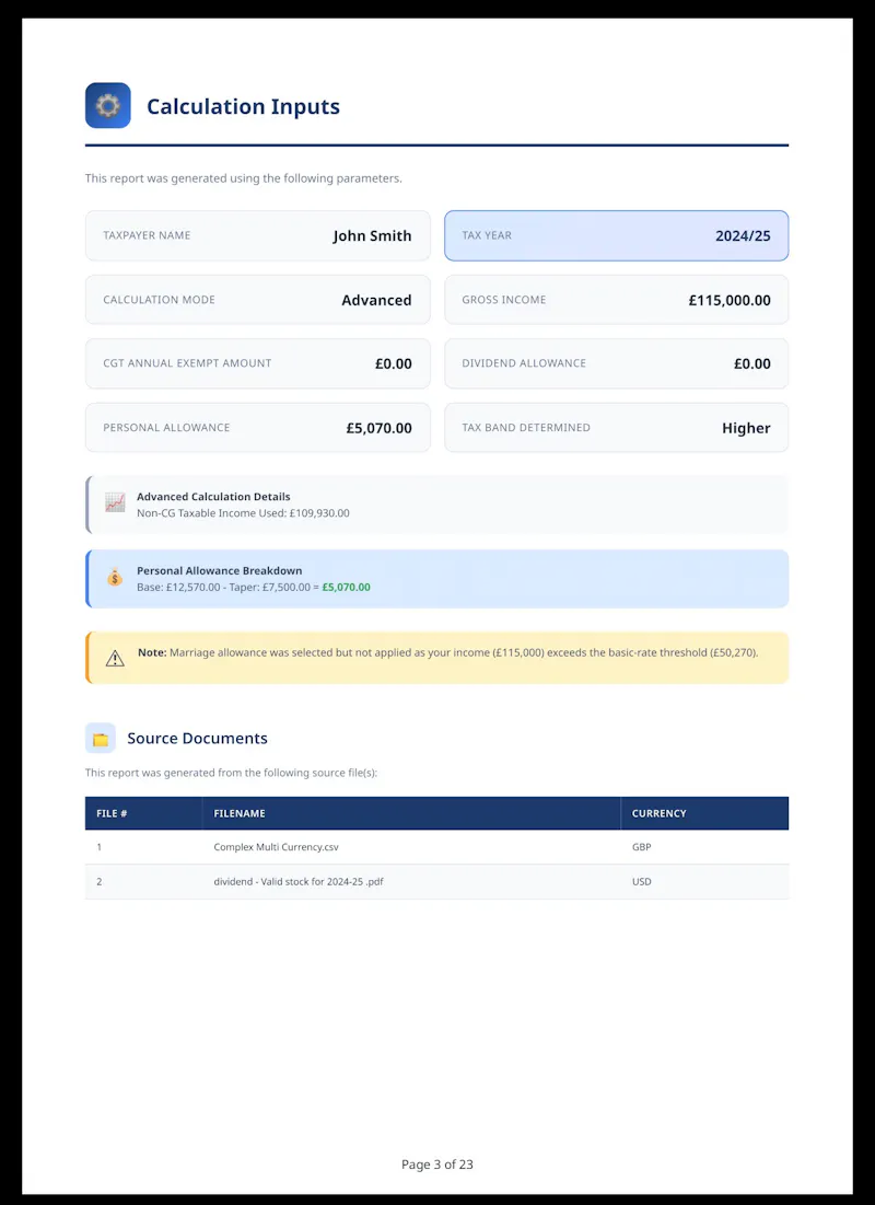 PrompTax - Stocks and Options CGT tool screenshot 2