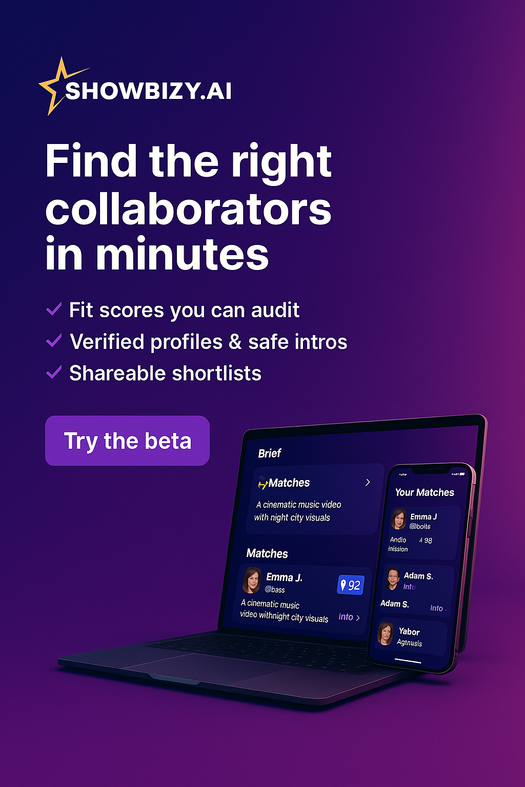 Showbizy — AI Matchmaking for Creators - Screenshot 2 preview