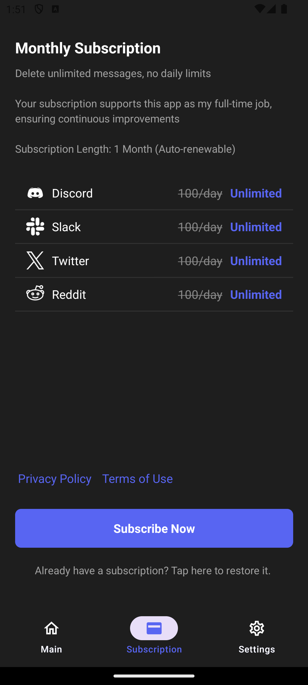 Sbloccare - Elimina Discord, Reddit, Twitter, Slack Messaggi media 3