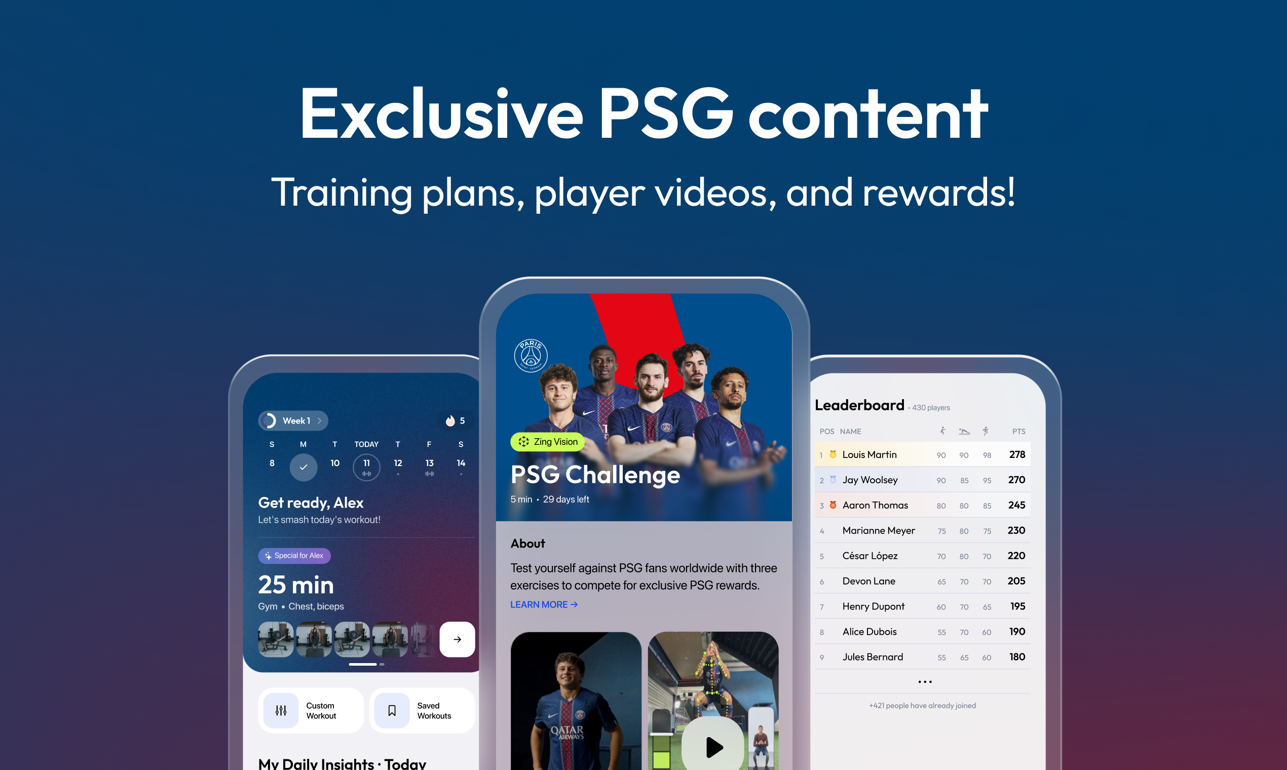 Zing x PSG - AI Fitness Coach - Screenshot 2 showing product features and functionality