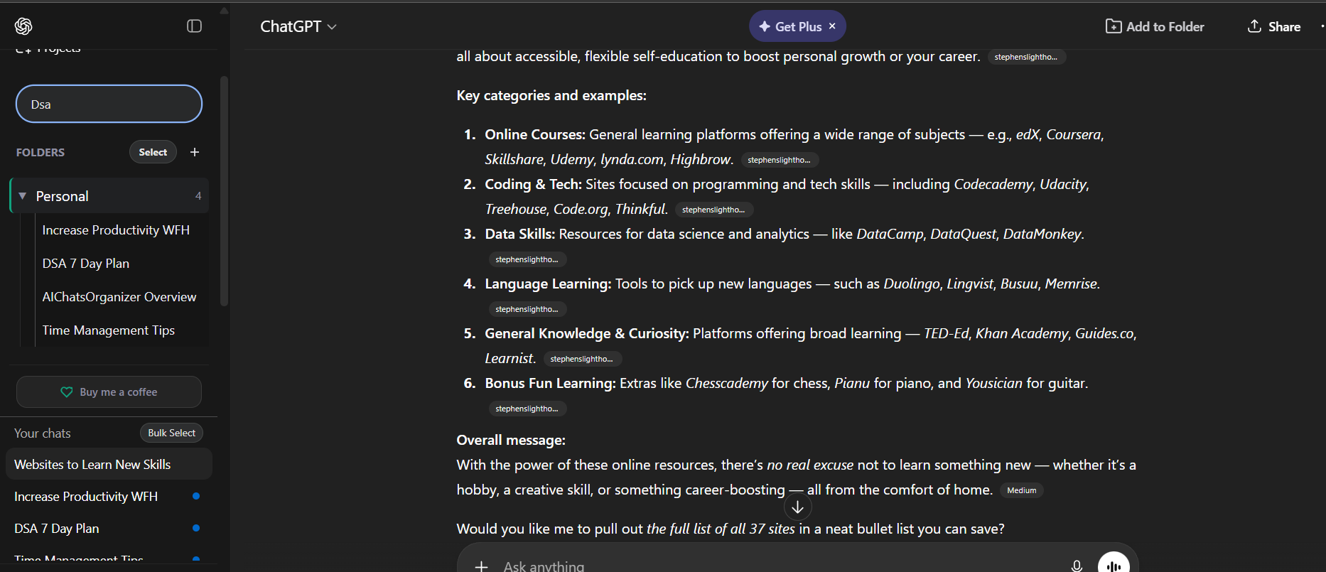 AI Chats Organizer - Screenshot 2 showing product features and functionality