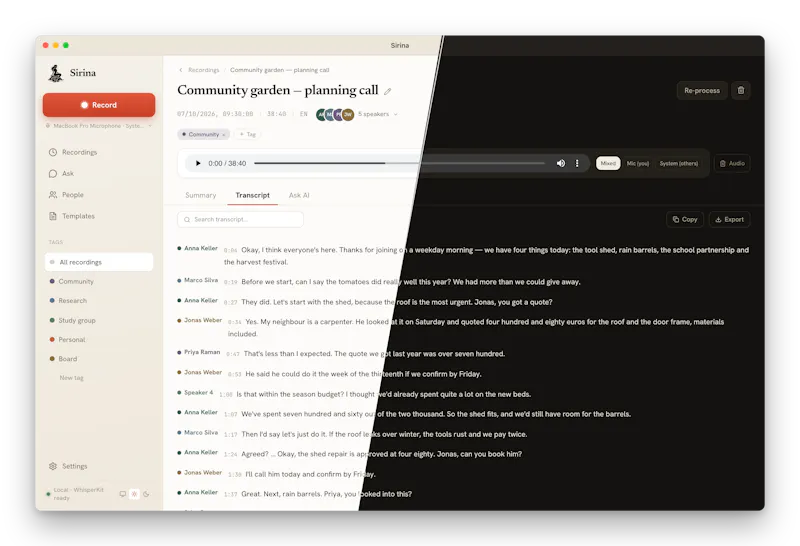 Sirina: private & local meeting recorder screenshot 5