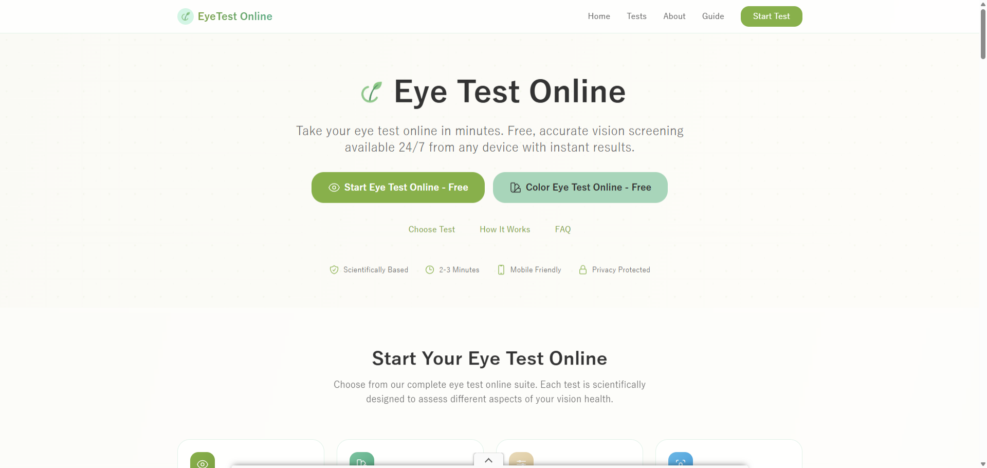 EyeTest Online - Main product screenshot demonstrating key features and user interface