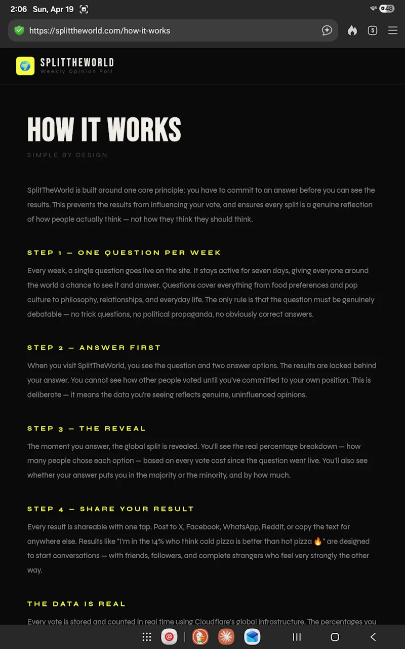 SplitTheWorld — Weekly Opinion Split screenshot 3