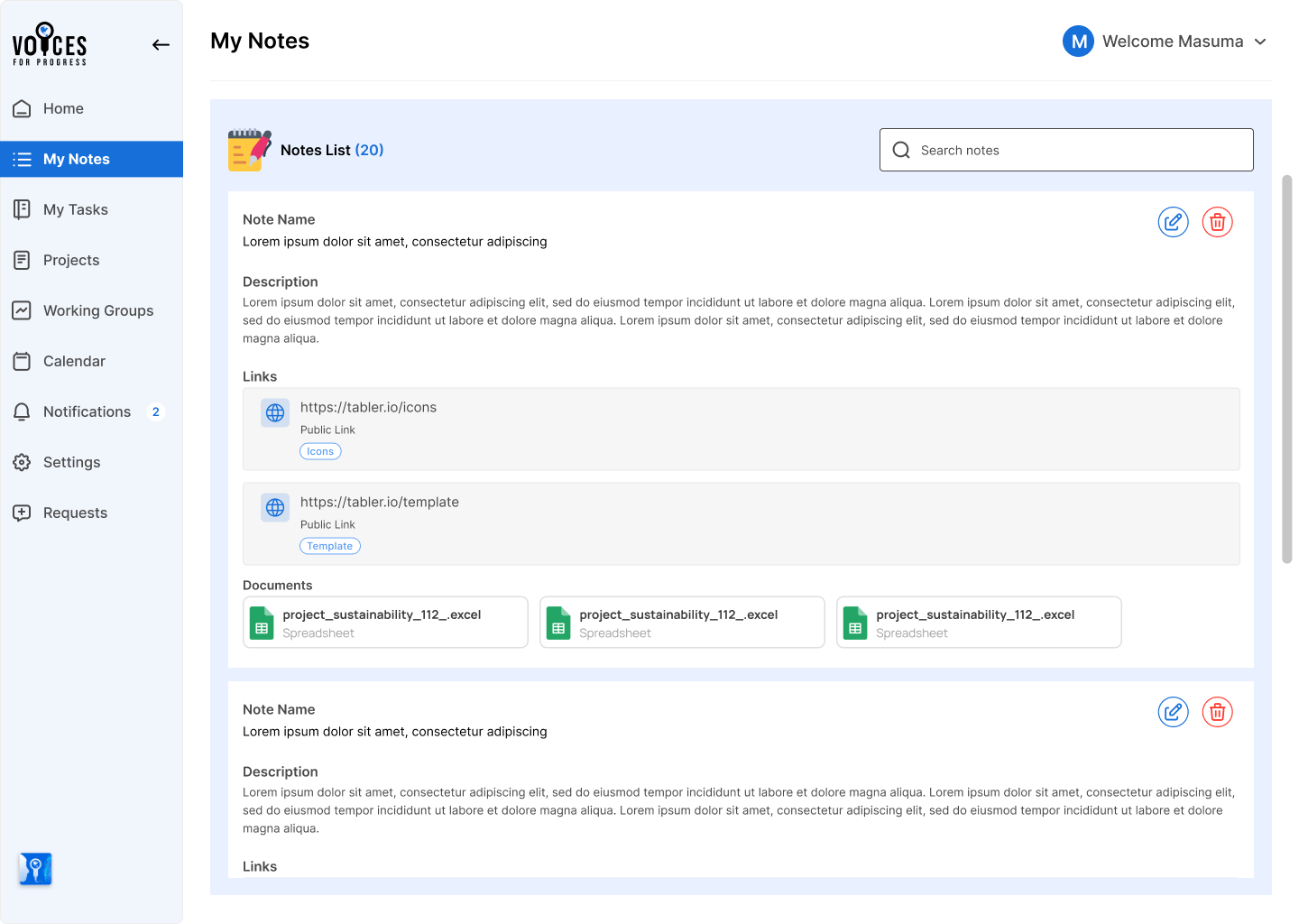 Voices for progress - Main product screenshot demonstrating key features and user interface