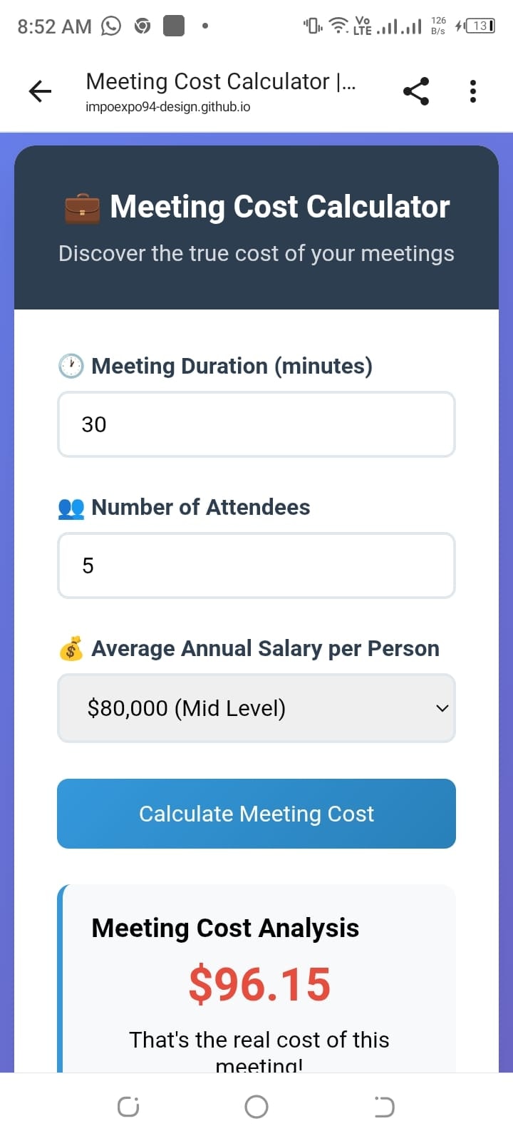 Meeting Cost Calculator - Screenshot 5 preview
