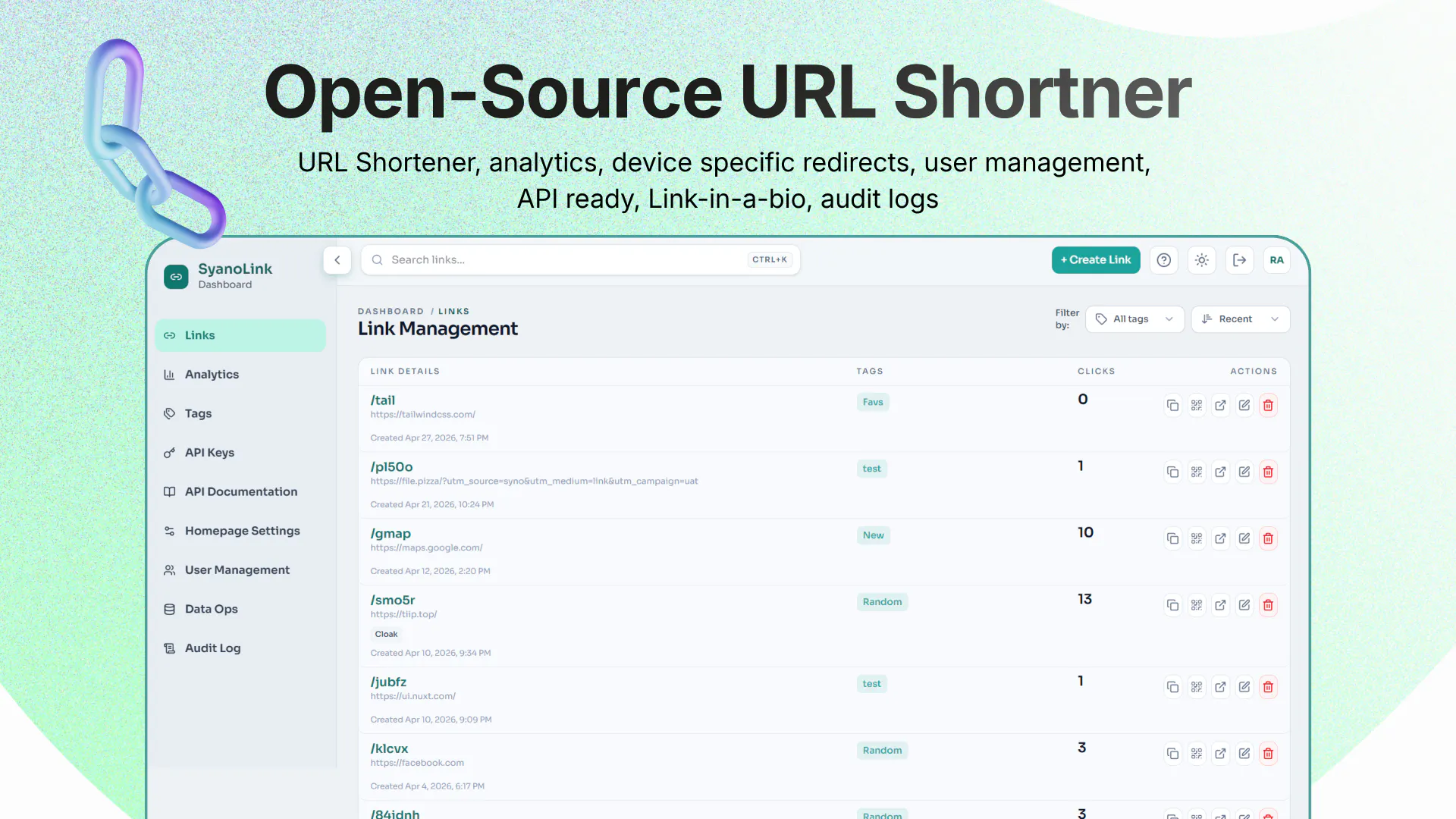 Syano - Opensource URL shortener gallery image