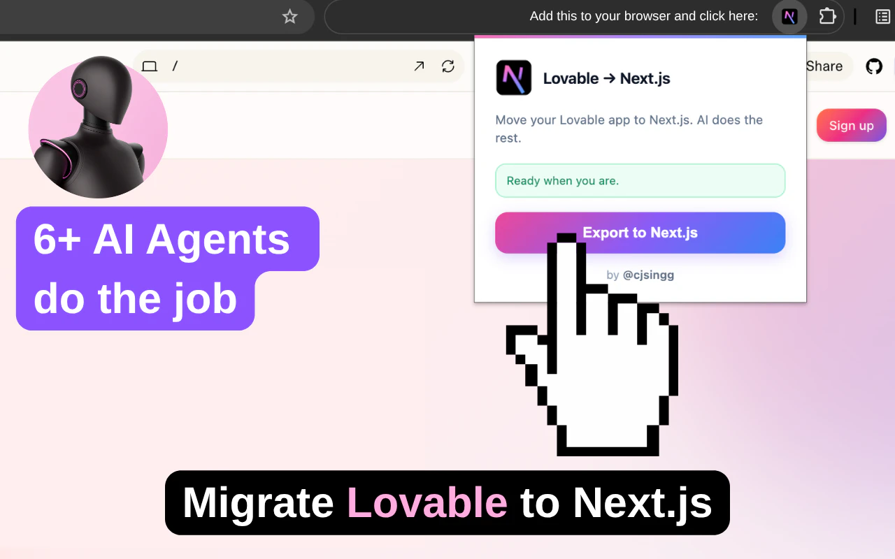 Lovable to Next.js | Free Chrome Ext screenshot 1