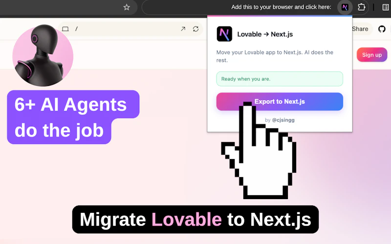 Lovable to Next.js | Free Chrome Ext screenshot 1