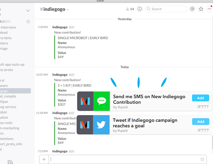 Indiegogo IFTTT channel (sort of) and Slack integration gallery image