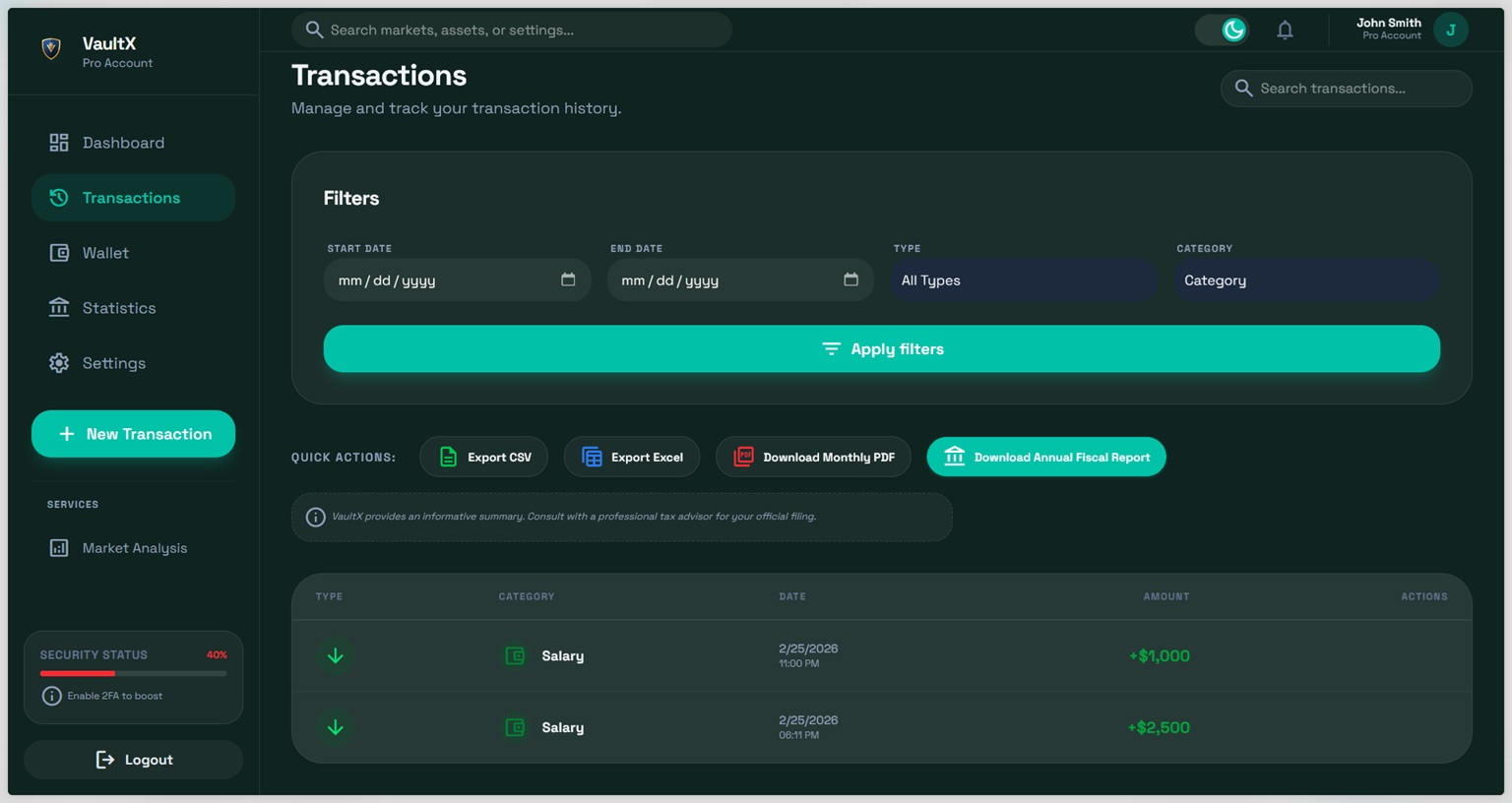 VaultX - Crypto & Fiat Finance Analytics gallery image