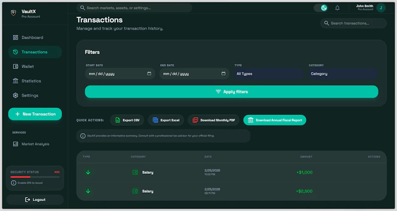 VaultX - Crypto & Fiat Finance Analytics screenshot 5
