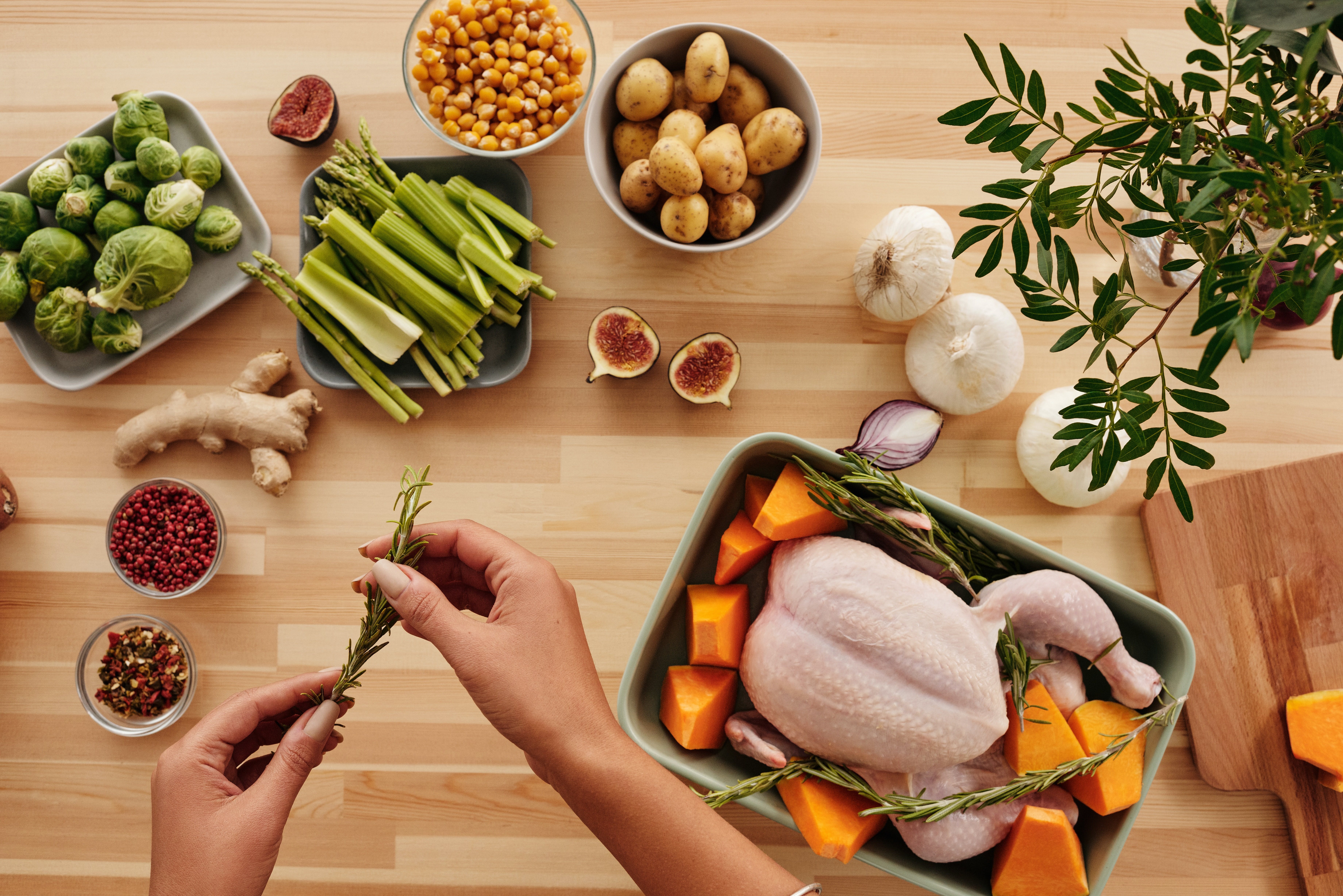 Chicken and Orange Vegetables on Green Tray