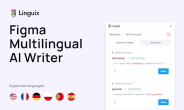 Linguix for Figma言語エンリッチメントのスクリーンショット、言語選択オプション付き