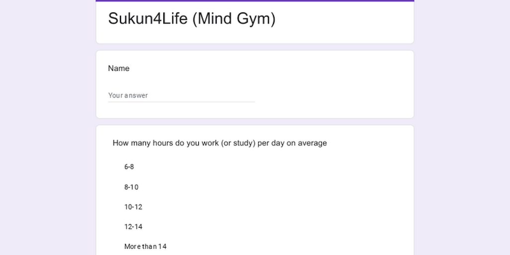 User Survey for Sukun4Life (MindGym)