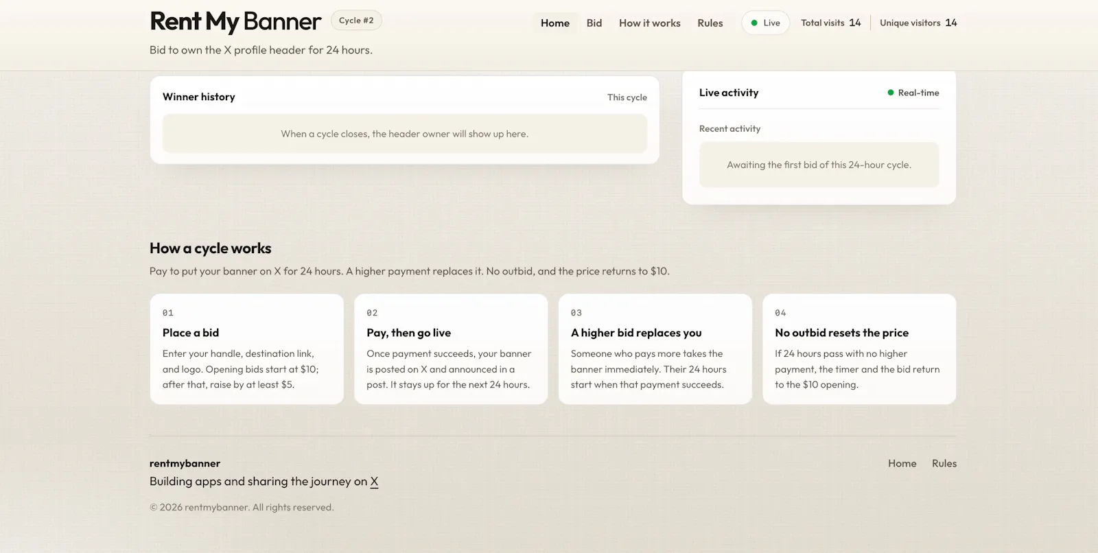 RentMyBanner — Live X header auction screenshot 3