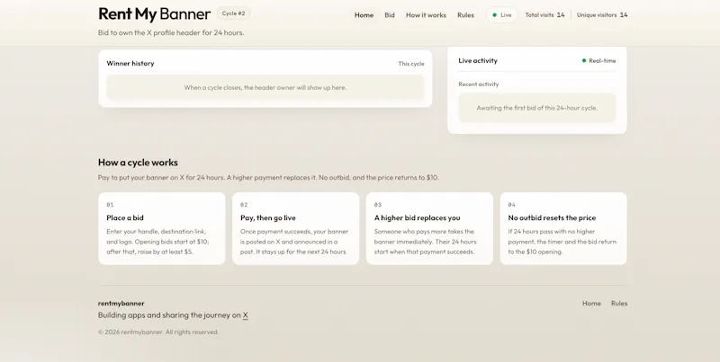 RentMyBanner — Live X header auction screenshot 3